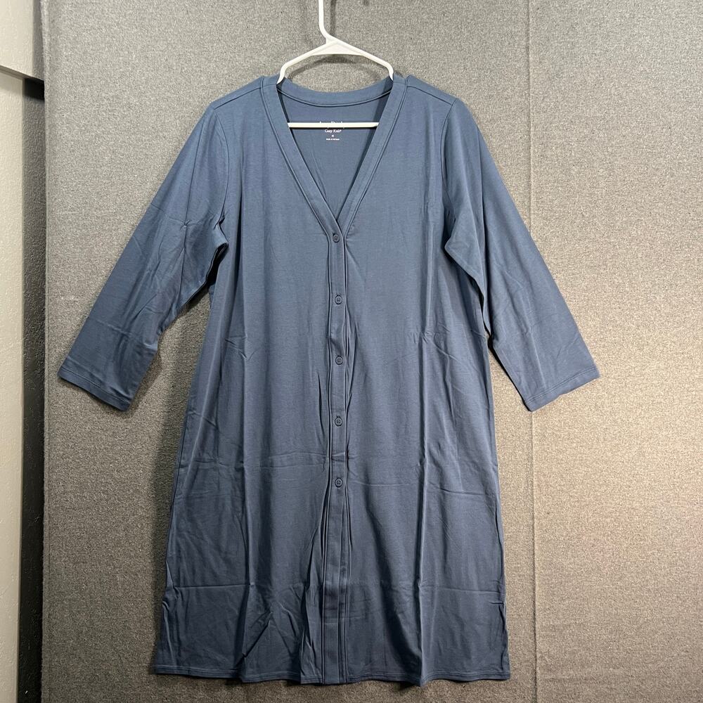 AnyBody Cozy Knit Button Front Long Cardigan Medium Indigo SIze Medium